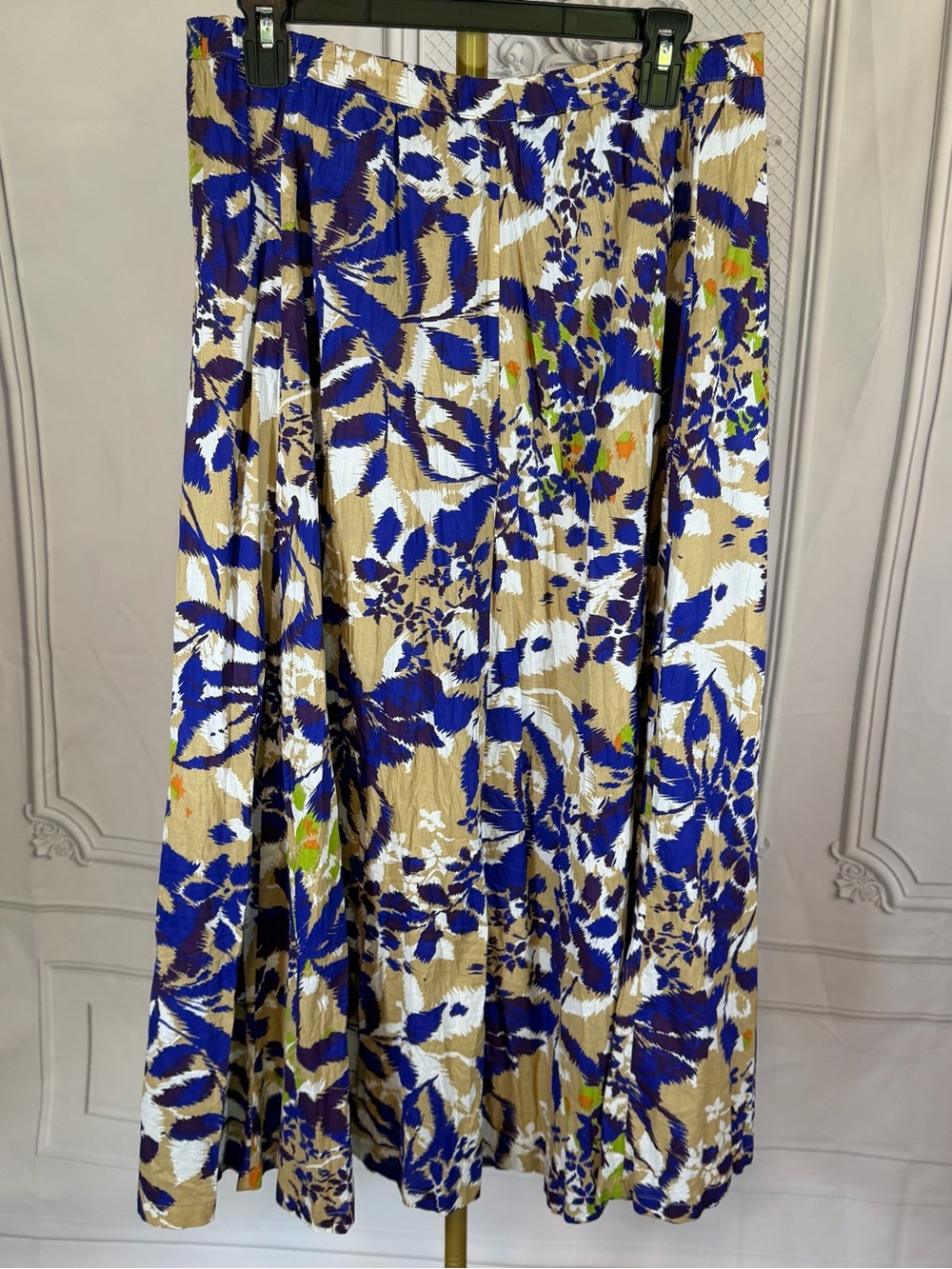 Jaclyn Smith Women’s Size M Blue Floral Tropical Cotton Boho Maxi Skirt Resort